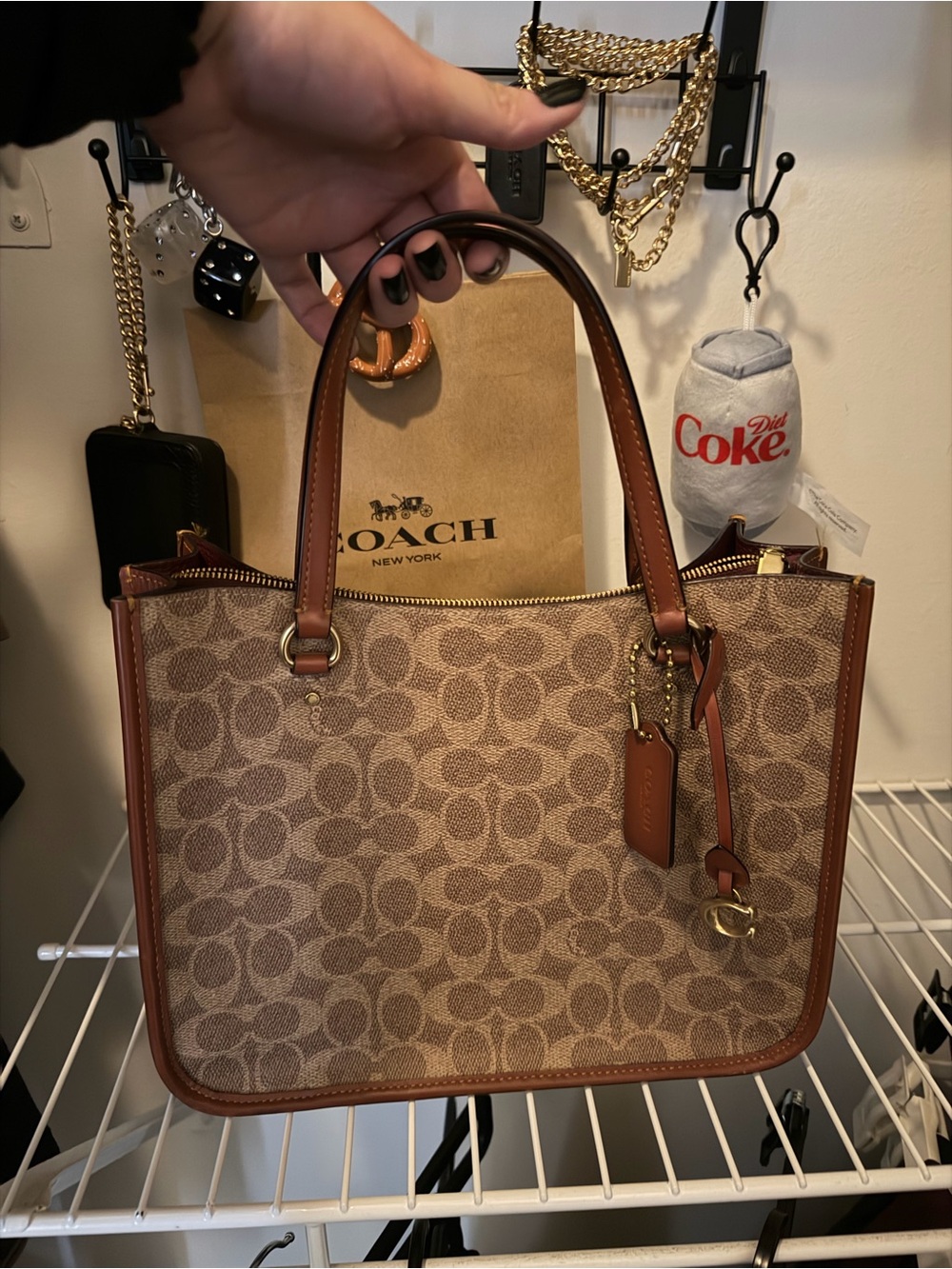 Coach Tan Signature Canvas Tote with Brown Leather Trim